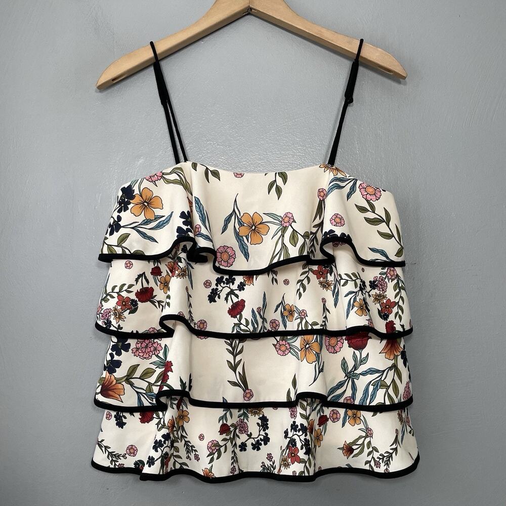 C/Meo Collective Size Small Garden Floral Tiered Ruffle Tank Top Preppy Romantic